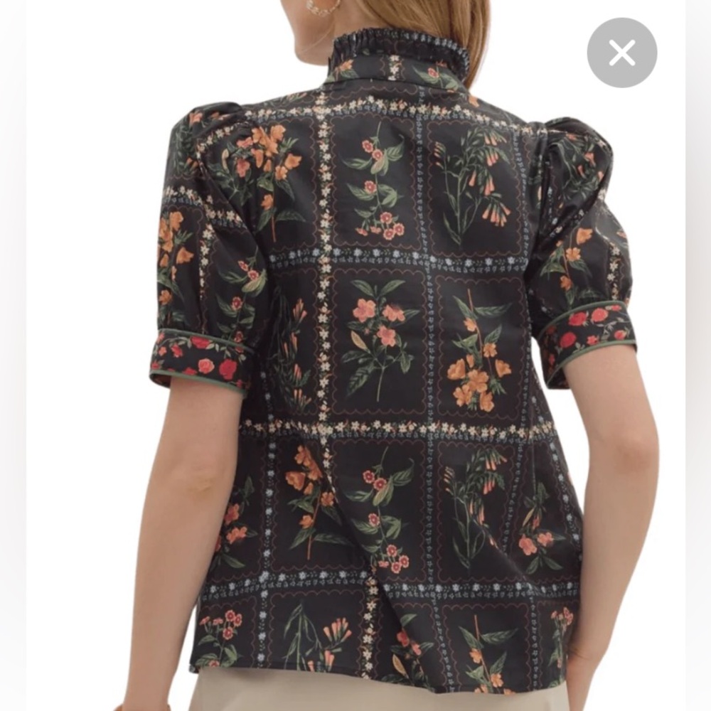 entro Black Blouse with Red and Pink Floral Print - Picture 2 of 9